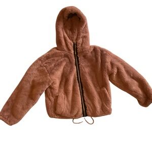 Lucky Brand Faux Fur Hooded Zip-Up Jacket XS Mauve‎ Pink Fuzzy Cozy